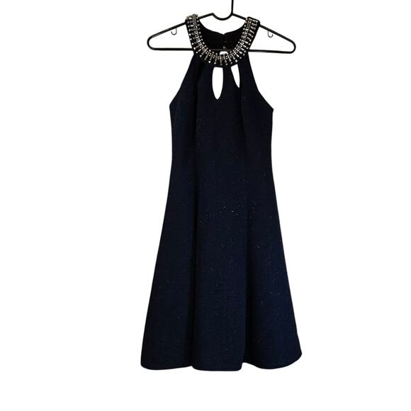 Betsy & Adam Navy Cocktail Dress with Jeweled Neckline -  Size 2 - Picture 2 of 13